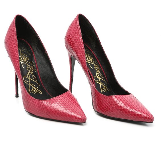Lust For Life KRUSH Leather Snakeskin Pumps Stilettos Sexy Red Vamp High Heels - Picture 1 of 12
